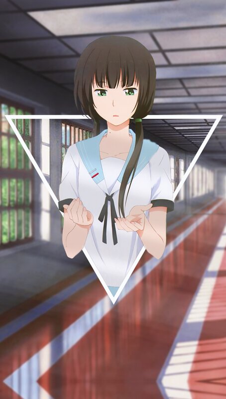 Anime Girl in School Uniform — White, Neutral, Afternoon, School Hallway