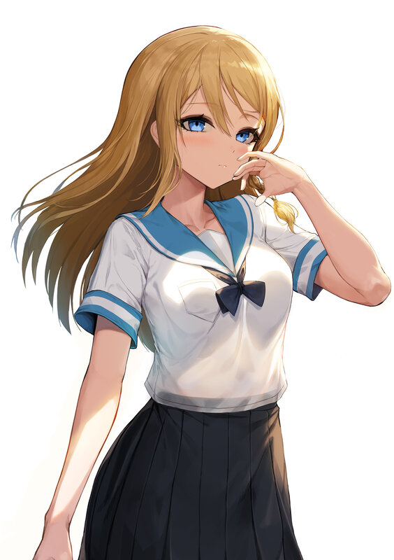 Anime Girl in School Uniform — White, Neutral, Digital Art, School Uniform, Blue Eyes, Blonde Hair