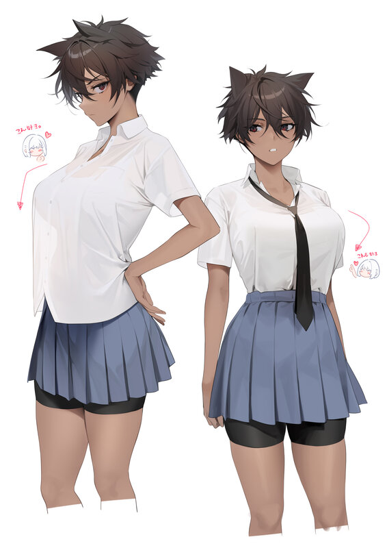 Anime Girl in School Uniform — White, Neutral, Digital Art, School Uniform, Cat Ears