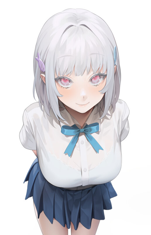 Anime Girl in School Uniform — White, Neutral, Digital Art, School Uniform, Silver Hair
