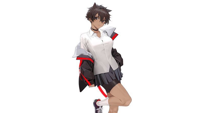 Anime Girl in School Uniform — White, Neutral, Digital Art, Shirt
