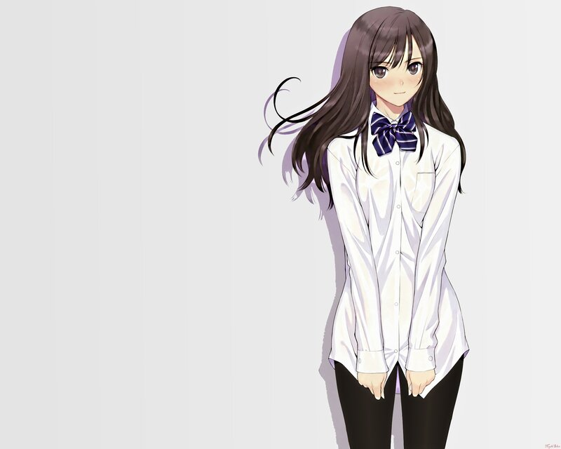Anime Girl in School Uniform — White, Neutral, Long Hair
