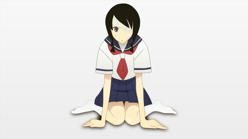 Anime Girl in School Uniform — White, Neutral, School Uniform, Bandage, Kneeling