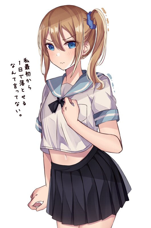 Anime Girl in School Uniform — White, Neutral, School Uniform, Blue Eyes, Ponytail