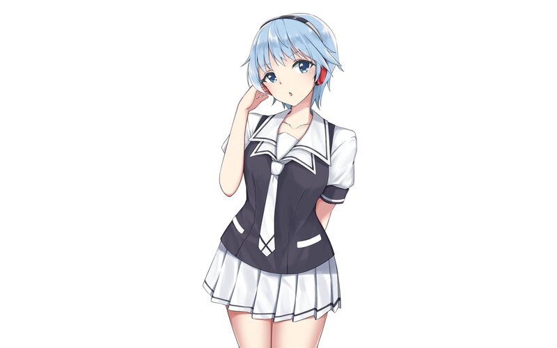 Anime Girl in School Uniform — White, Neutral, School Uniform, Headphones