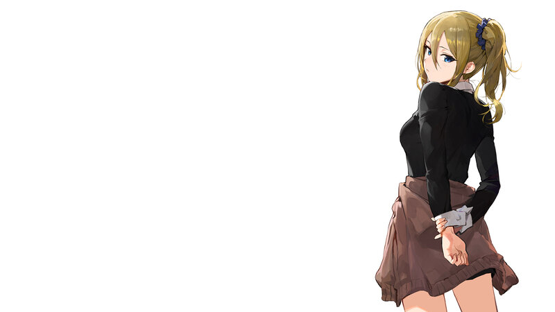 Anime Girl in School Uniform — White, Neutral, School Uniform, Ponytail, Blue Eyes
