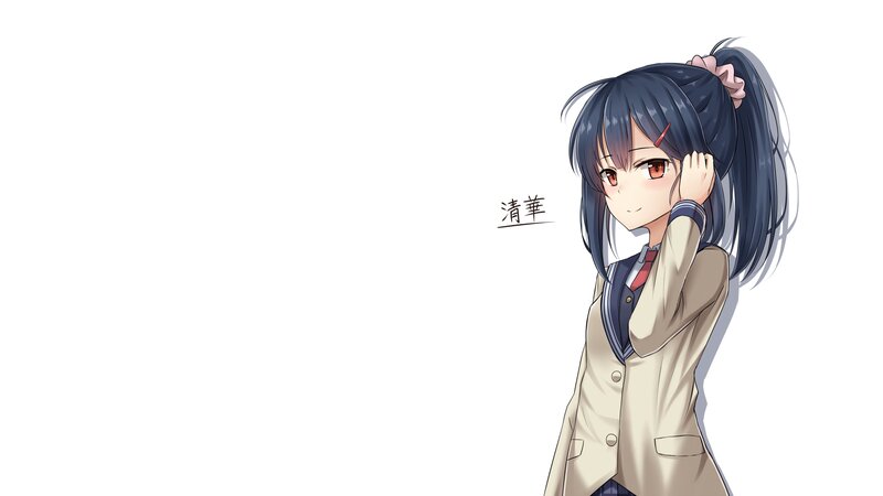 Anime Girl in School Uniform — White, Neutral, School Uniform, Ponytail