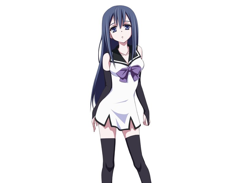 Anime Girl in School Uniform — White, Neutral, School Uniform, Purple Bow