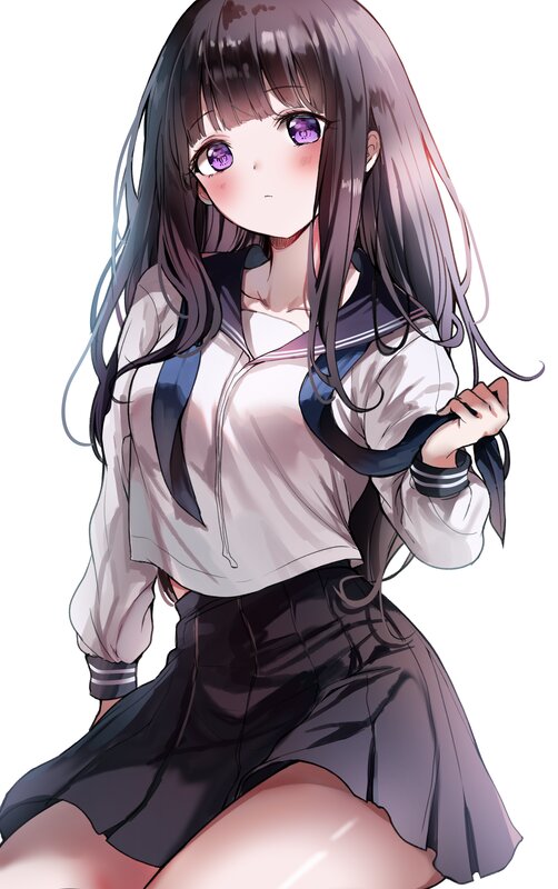 Anime Girl in School Uniform — White, Neutral, School Uniform, Purple Eyes, Long Hair