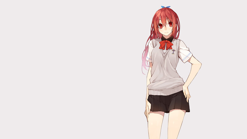 Anime Girl in School Uniform — White, Neutral, School Uniform, Red Hair