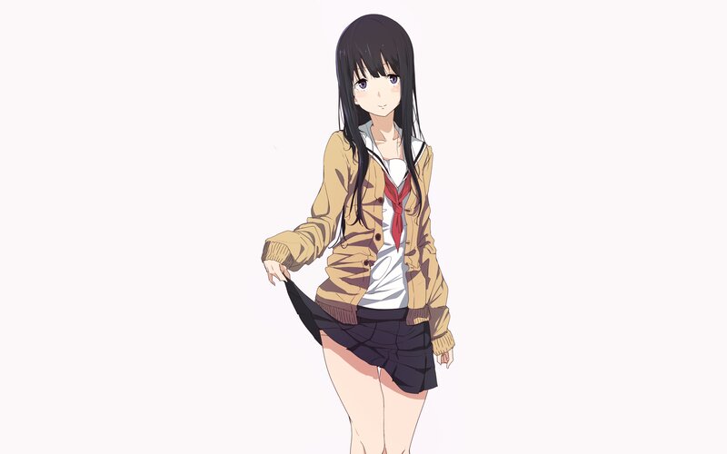 Anime Girl in School Uniform — White, Neutral, School Uniform, Skirt, Jacket
