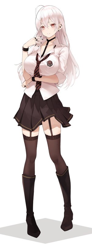 Anime Girl in School Uniform — White, Neutral, School Uniform, Tights