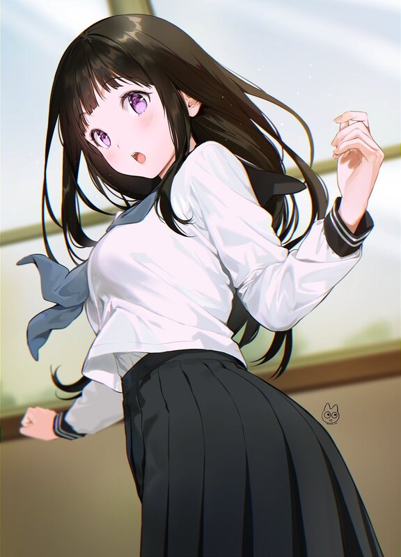 Anime Girl in School Uniform — White, Playful, Afternoon, Digital Art