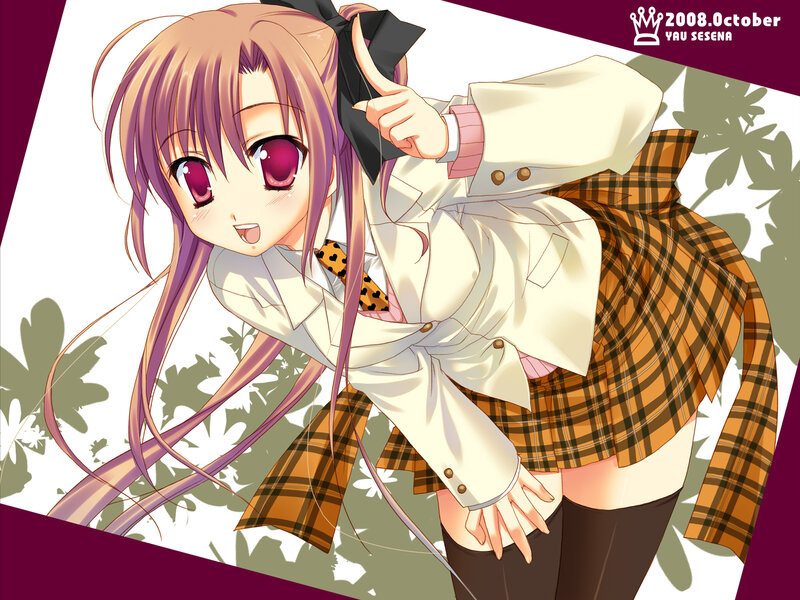 Anime Girl in School Uniform — White, Playful, Autumn