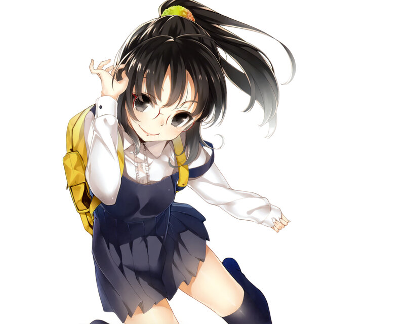 Anime Girl in School Uniform — White, Playful, Backpack