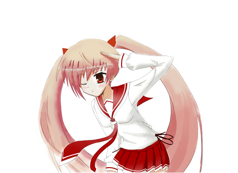 Anime Girl in School Uniform — White, Playful, Cat Ears