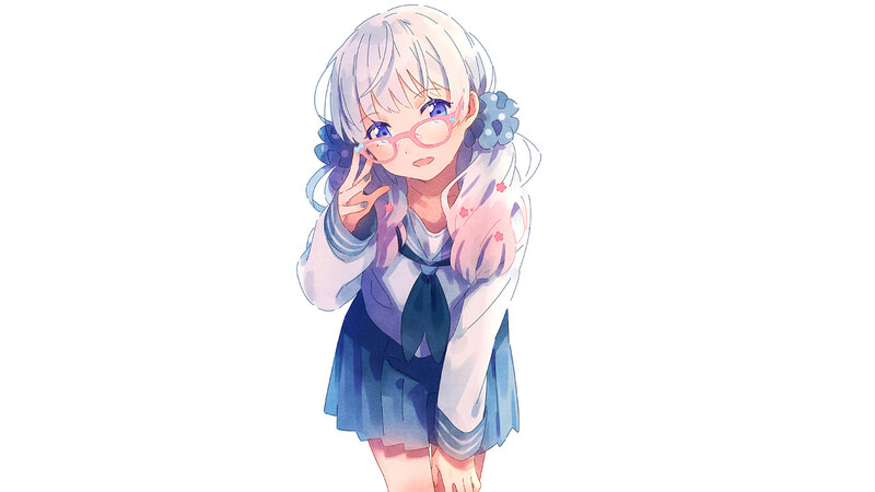 Anime Girl in School Uniform — White, Playful, Digital Art, Glasses
