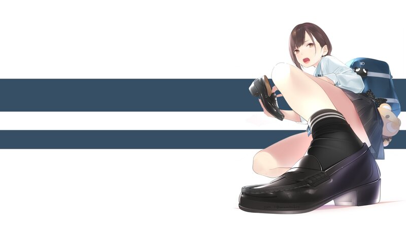 Anime Girl in School Uniform — White, Playful, Digital Art, School Bag