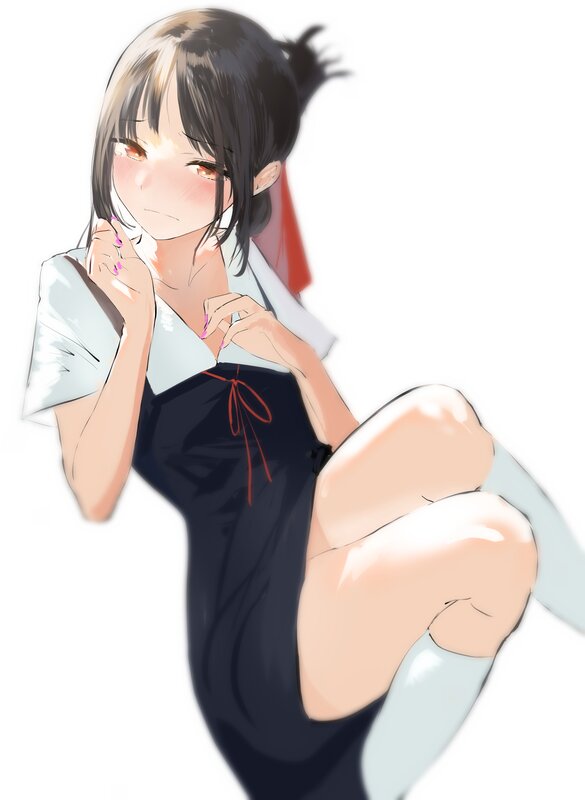 Anime Girl in School Uniform — White, Playful, Digital Art, School Uniform, Blush