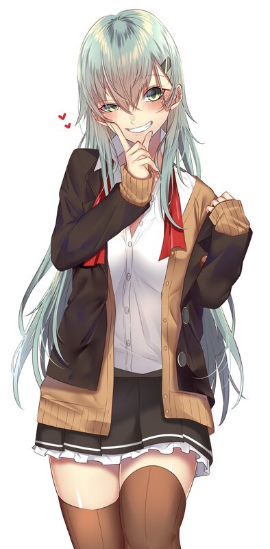 Anime Girl in School Uniform — White, Playful, Digital Art, School Uniform, Long Hair