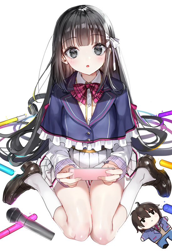 Anime Girl in School Uniform — White, Playful, Digital Art, Smartphone