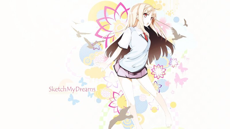 Anime Girl in School Uniform — White, Playful, Flowers