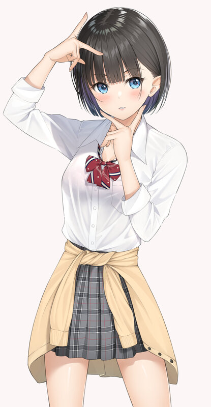Anime Girl in School Uniform — White, Playful, School Uniform, Blonde Jacket