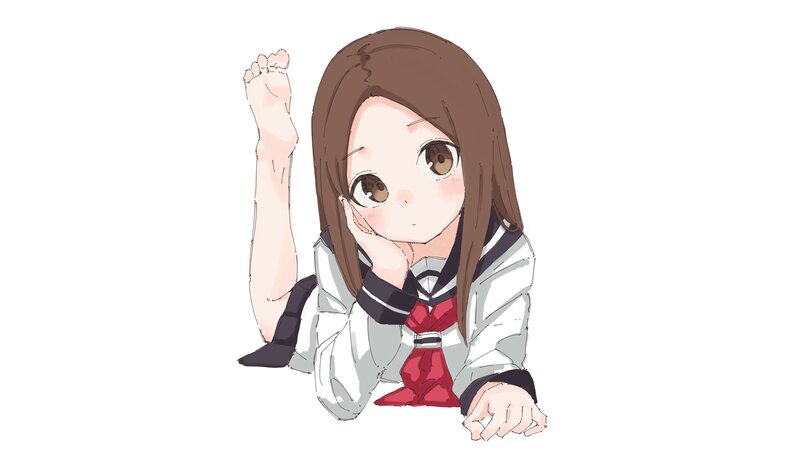 Anime Girl in School Uniform — White, Playful, School Uniform, Foot