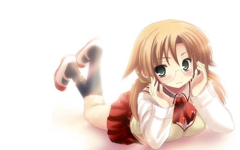 Anime Girl in School Uniform — White, Playful, School Uniform, Glasses
