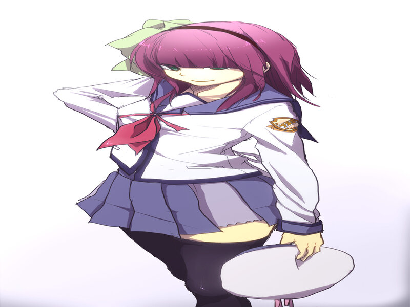 Anime Girl in School Uniform — White, Playful, School Uniform, Hat