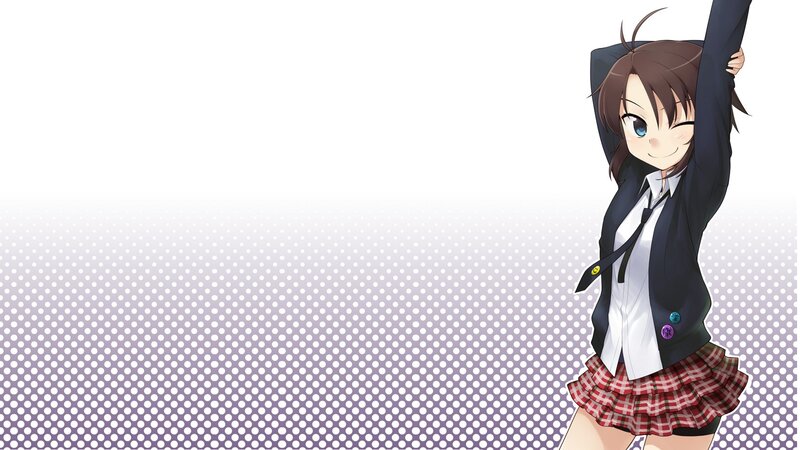 Anime Girl in School Uniform — White, Playful, School Uniform, Polka Dots