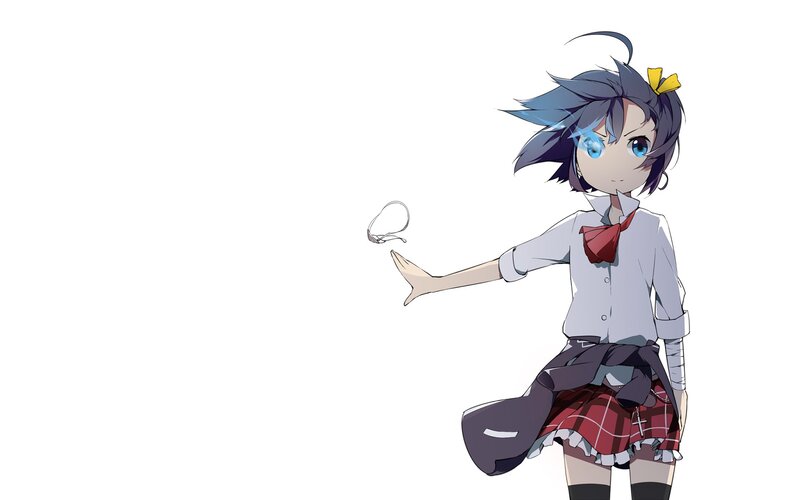 Anime Girl in School Uniform — White, Playful, School Uniform, Yellow Bow