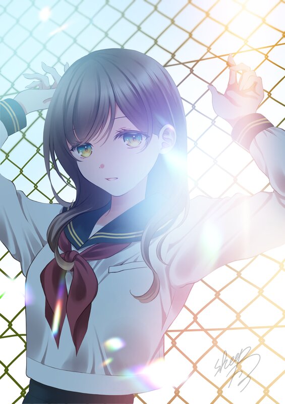 Anime Girl in School Uniform — White, Serene, Afternoon, Digital Art