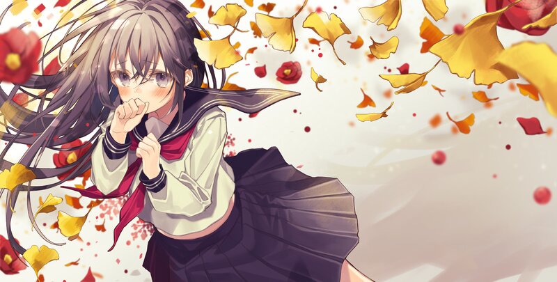 Anime Girl in School Uniform — Yellow, Calm, Autumn