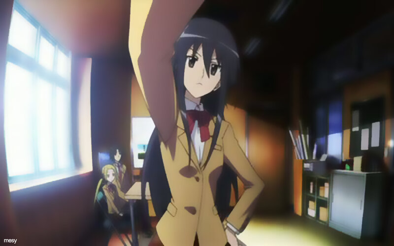 Anime Girl in School Uniform — Yellow, Dramatic, Afternoon