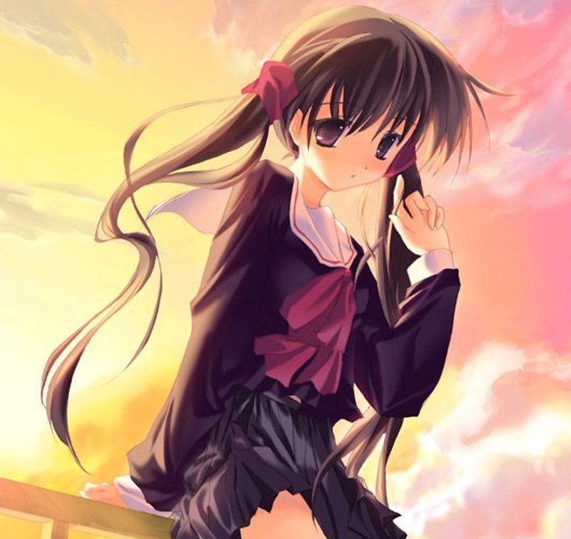 Anime Girl in School Uniform — Yellow, Dramatic, Sunset, School Uniform
