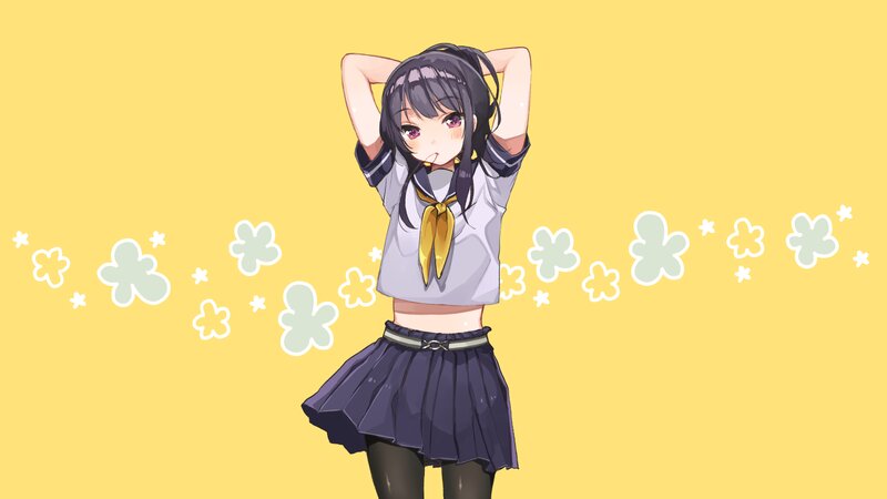 Anime Girl in School Uniform — Yellow, Playful, Digital Art