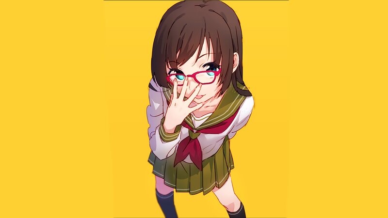 Anime Girl in School Uniform — Yellow, Playful, Glasses