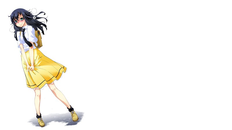 Anime Girl in School Uniform — Yellow, Playful, School Bag