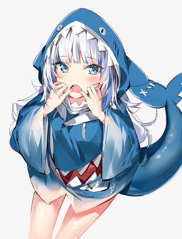 Anime Girl in Shark Costume — Blue, Playful