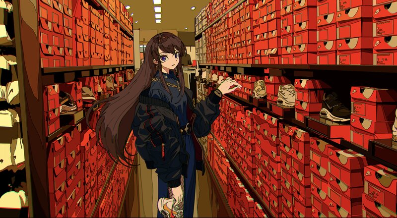 Anime Girl in Shoe Store
