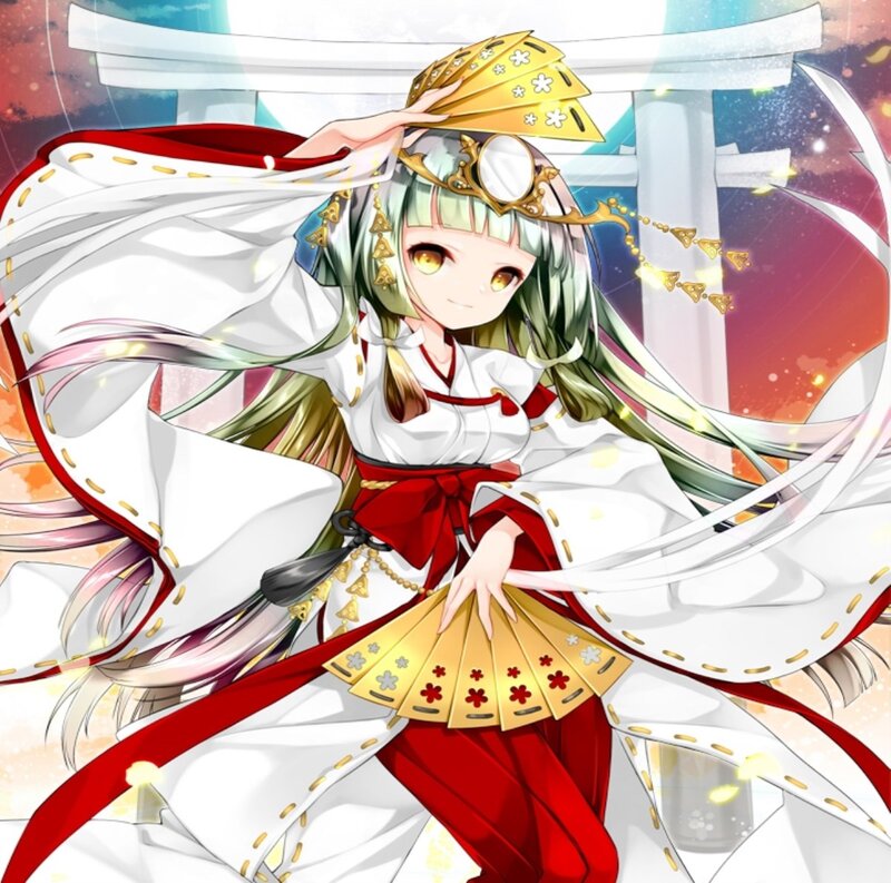 Anime Girl in Shrine Attire — White, Serene, Sunset