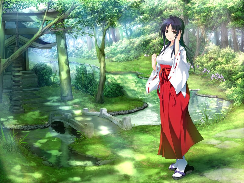 Anime Girl in Shrine — Green