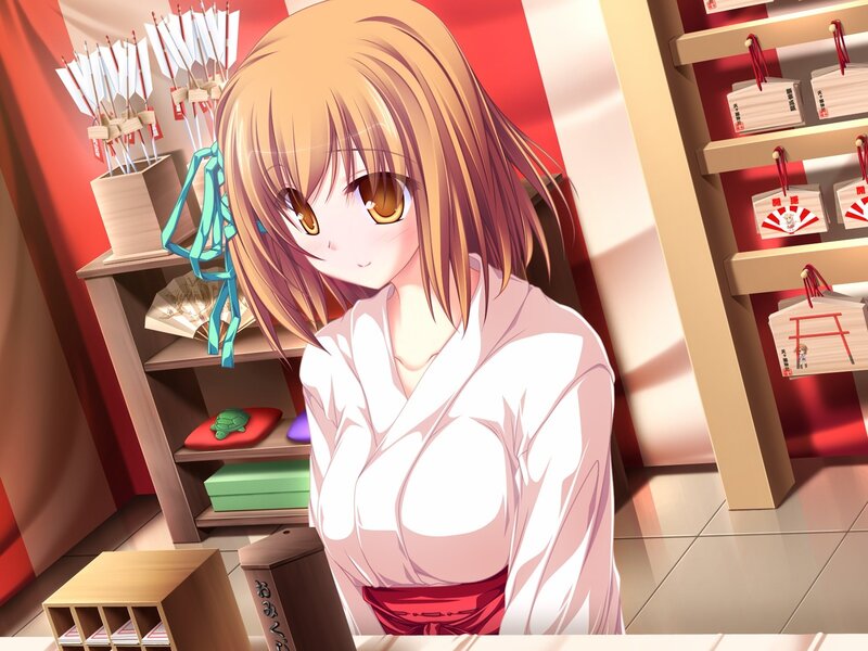 Anime Girl in Shrine — Red, Calm