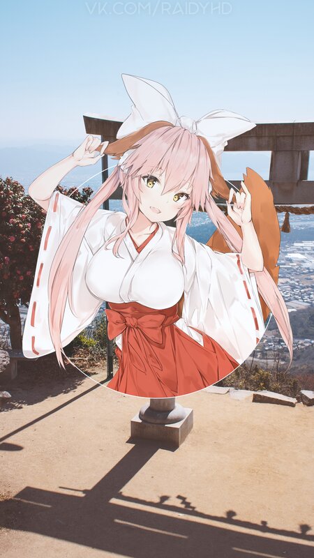 Anime Girl in Shrine — White, Serene, Afternoon, Digital Art