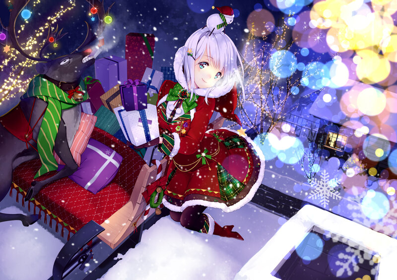 Anime Girl in Sleigh — Red