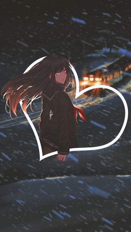Anime Girl in Snow — Black, Dramatic, Night