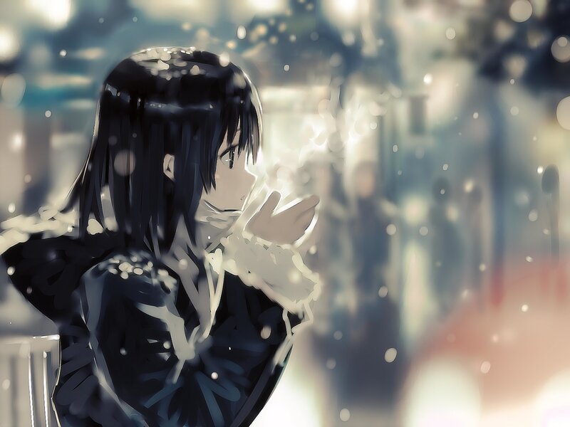 Anime Girl in Snow — Black, Melancholic, Night, Digital Art