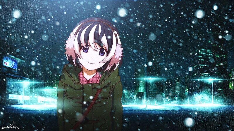 Anime Girl in Snow — Blue, Calm, Serene, Night, Digital Art