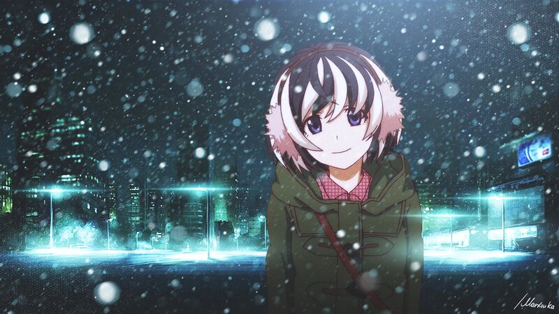 Anime Girl in Snow — Blue, Calm, Serene, Night